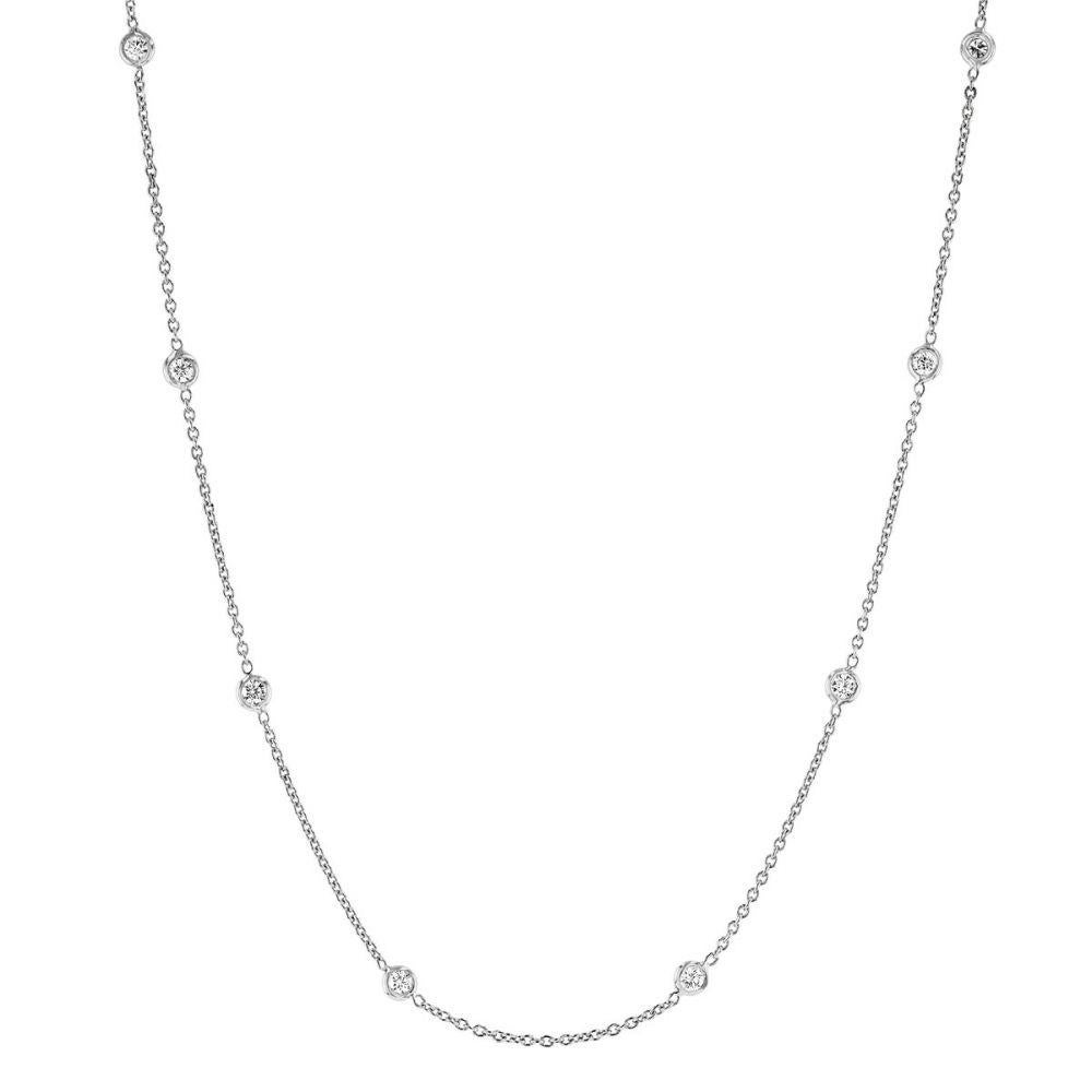 Contemporary Beauvince Diamonds by the Yard Station Necklace 0.86 Ct Diamonds in White Gold