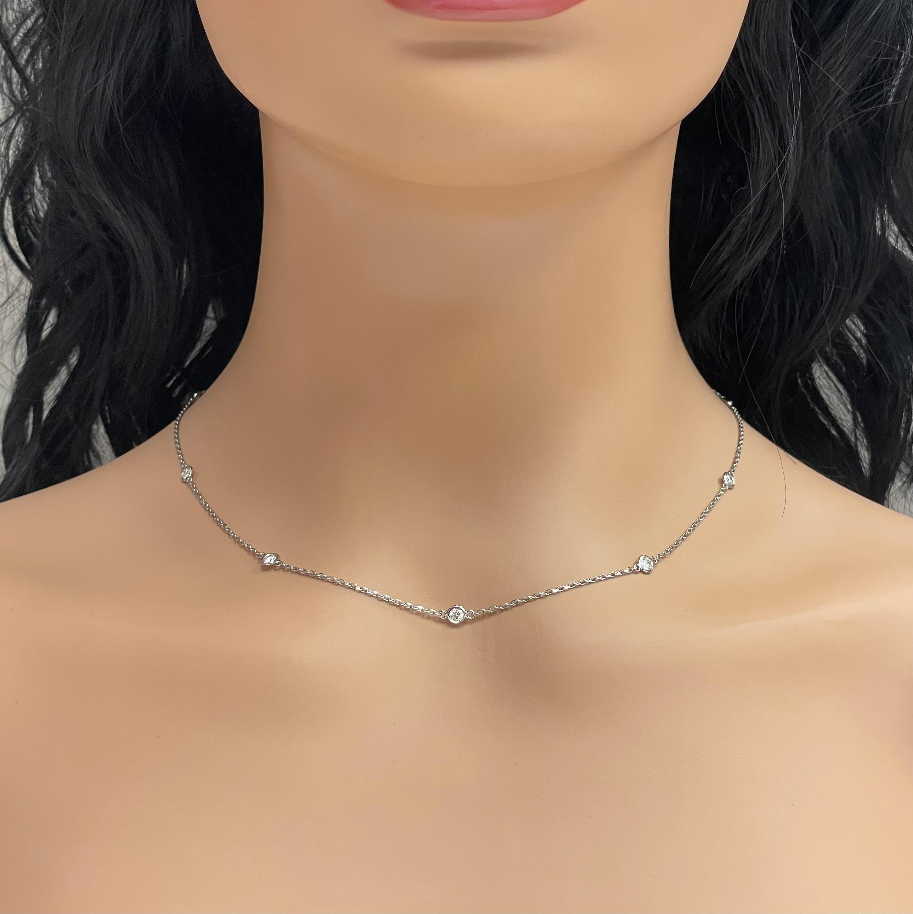 Round Cut Beauvince Diamonds by the Yard Station Necklace 0.86 Ct Diamonds in White Gold