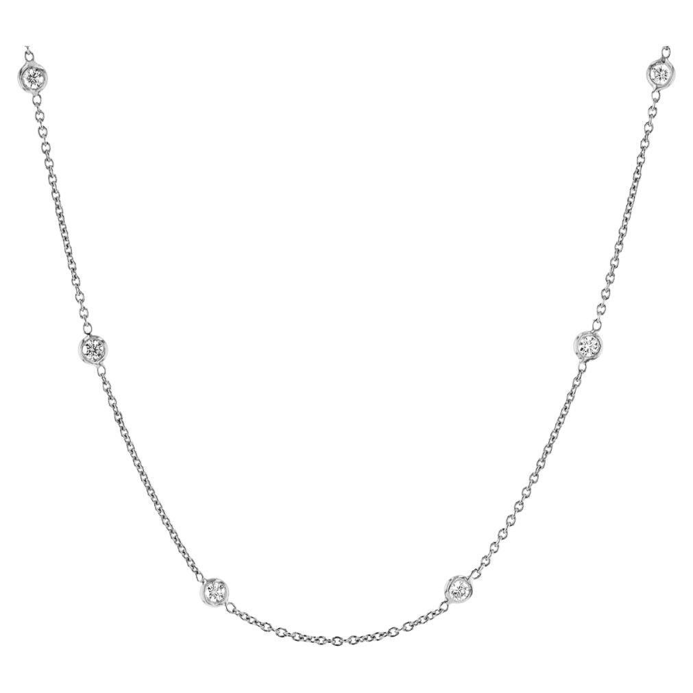 16 Inch White Gold Diamond Station Necklace 80 For Sale on 1stDibs