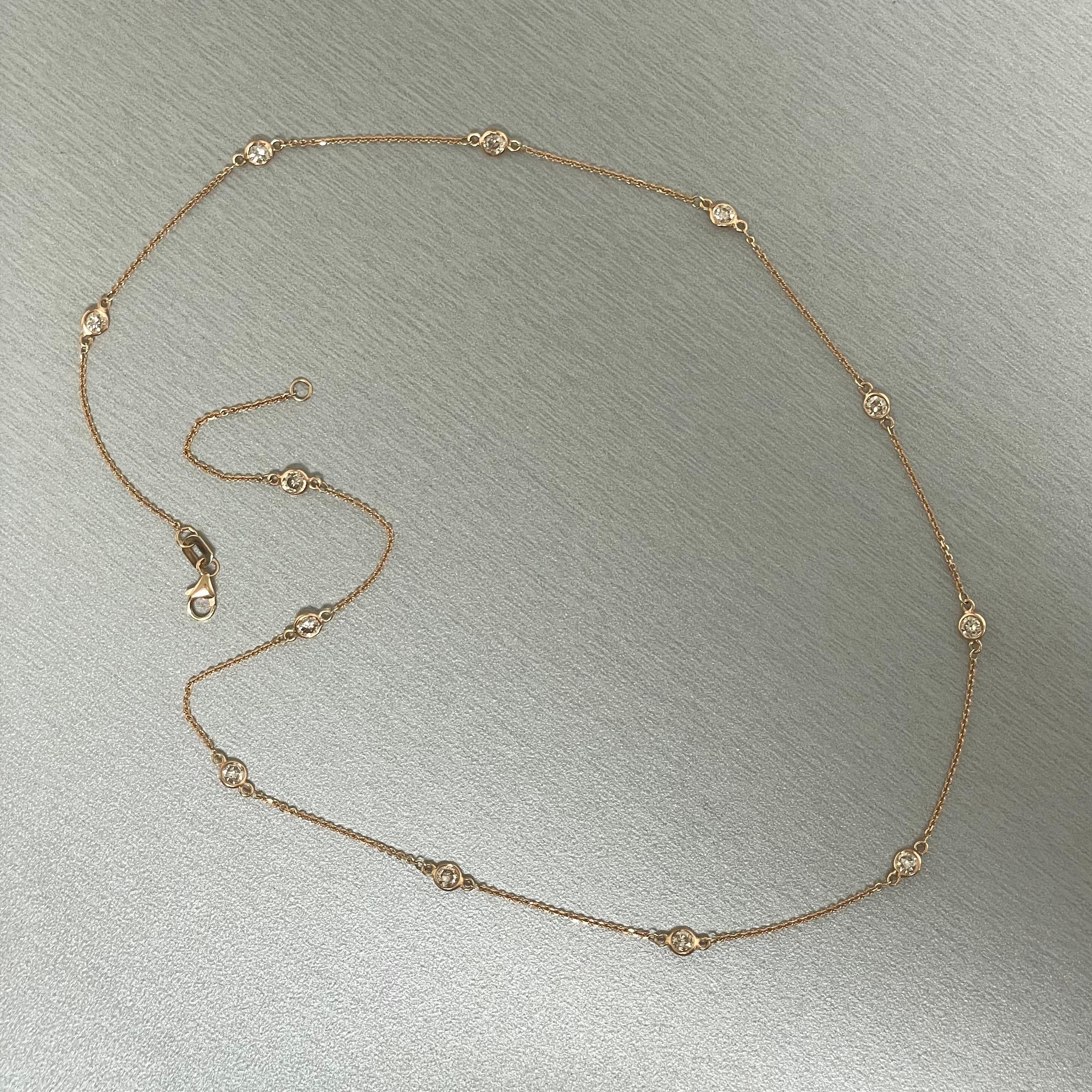 Contemporary Beauvince Diamonds by the Yard Station Necklace (1.15 ct Diamonds) in Rose Gold For Sale