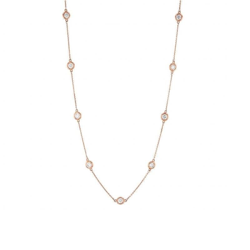Round Cut Beauvince Diamonds by the Yard Station Necklace (1.15 ct Diamonds) in Rose Gold For Sale