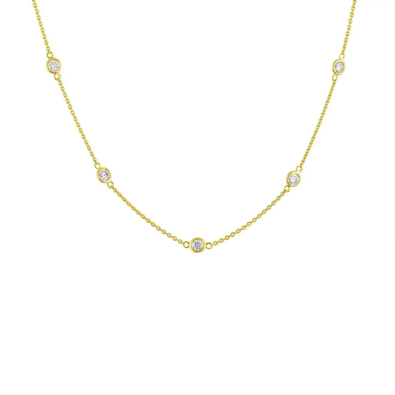 Fun & Chic this necklace is simple and sassy. It is great for daily stylish wear or an evening out. 

Diamonds Shape: Round 
Total Diamond Weight: 1.30 ct 
No. of Diamonds: 14
Diamond Color: I - J 
Diamond Clarity: I (Included) 

Metal: 14K Yellow