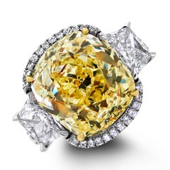 Beauvince Elan Ring 9.77 carat Cushion Fancy Yellow VS1 GIA Diamond in Platinum