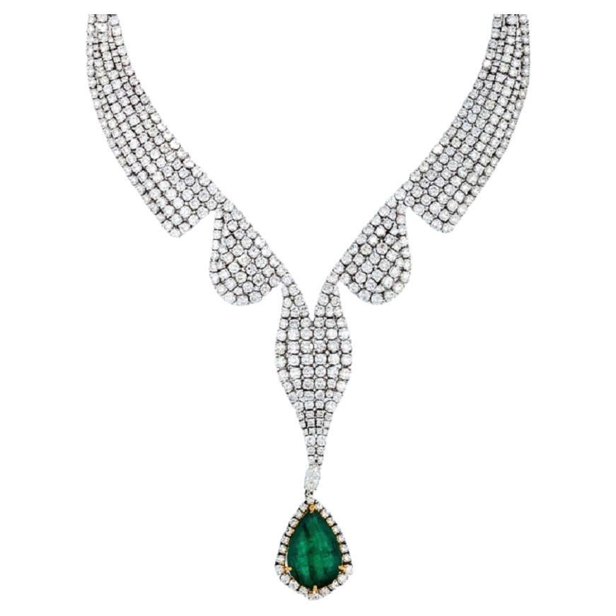 Beauvince 52.56 Carat Emeralds & 70.71 Carat Diamonds Love Suite in White Gold For Sale