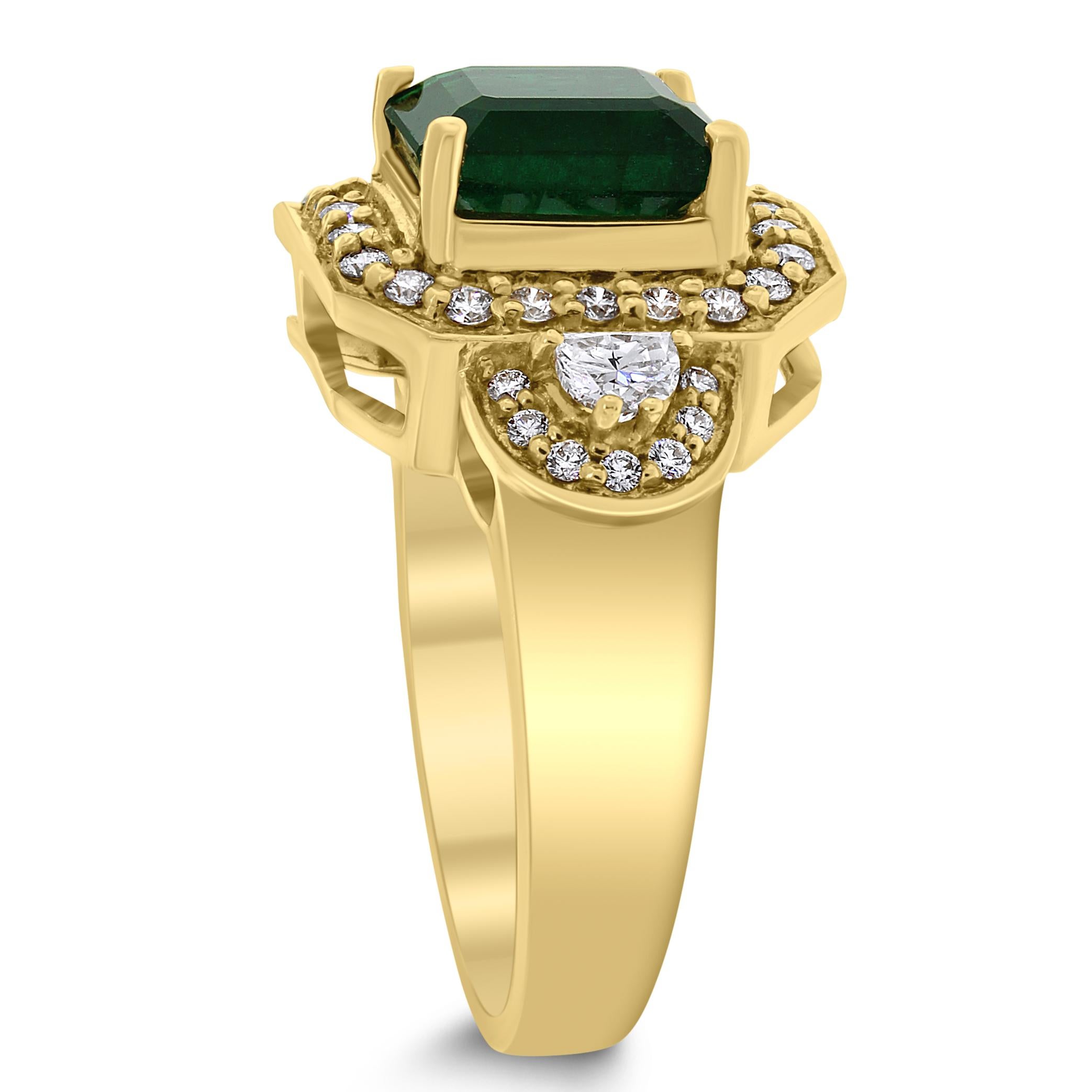 Rustic yet chic, the Emma emerald ring features a stunning deep green emerald highlighted by the glow of yellow gold and lustrous diamonds. It is a unique piece, ideal for someone who enjoys defining their own style. 

Gemstones Type: