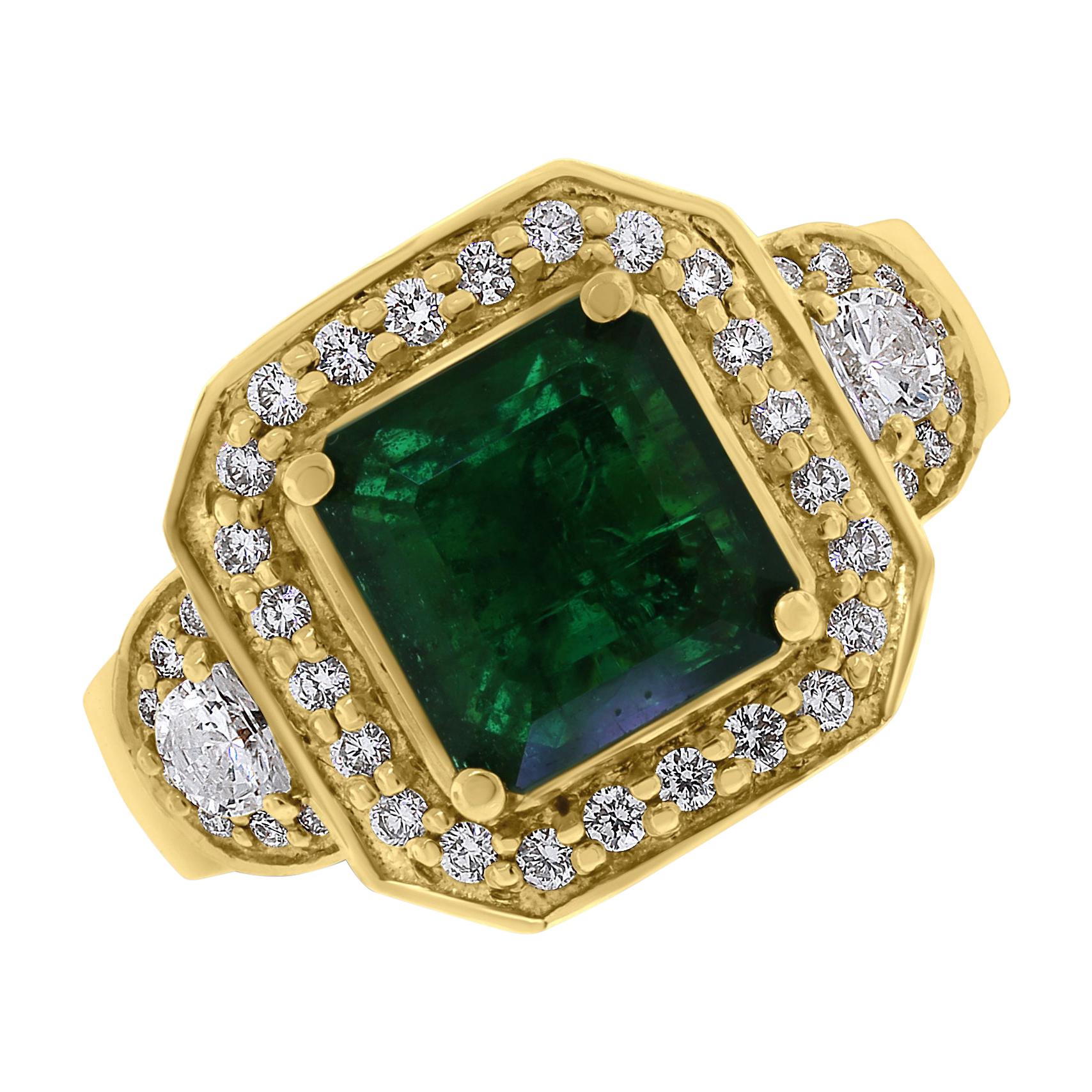 Beauvince Emma Emerald & Diamond Ring in Yellow Gold