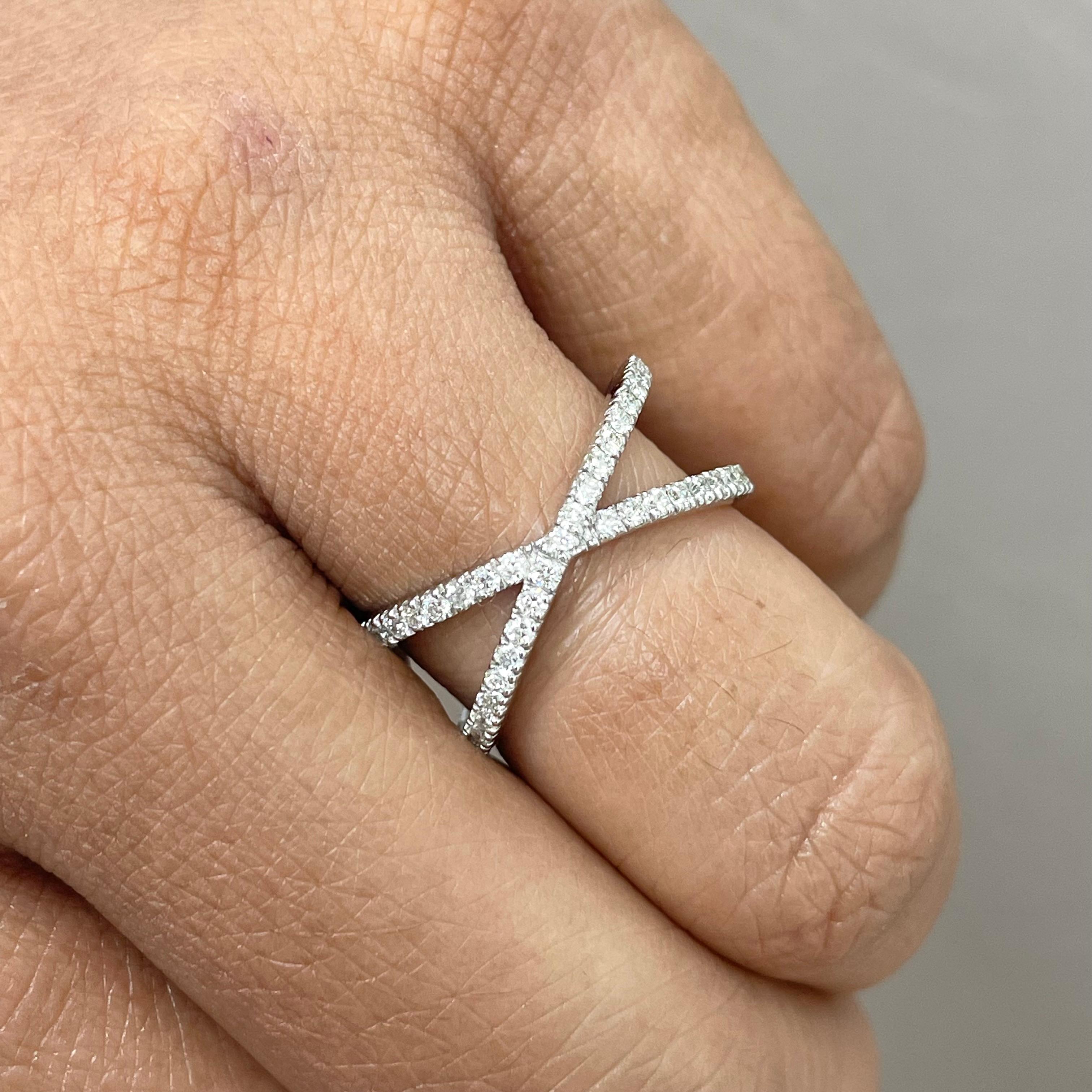 Beauvince Everyday Criss-Cross Ring '0.50 Ct Diamonds' in White Gold In New Condition In New York, NY