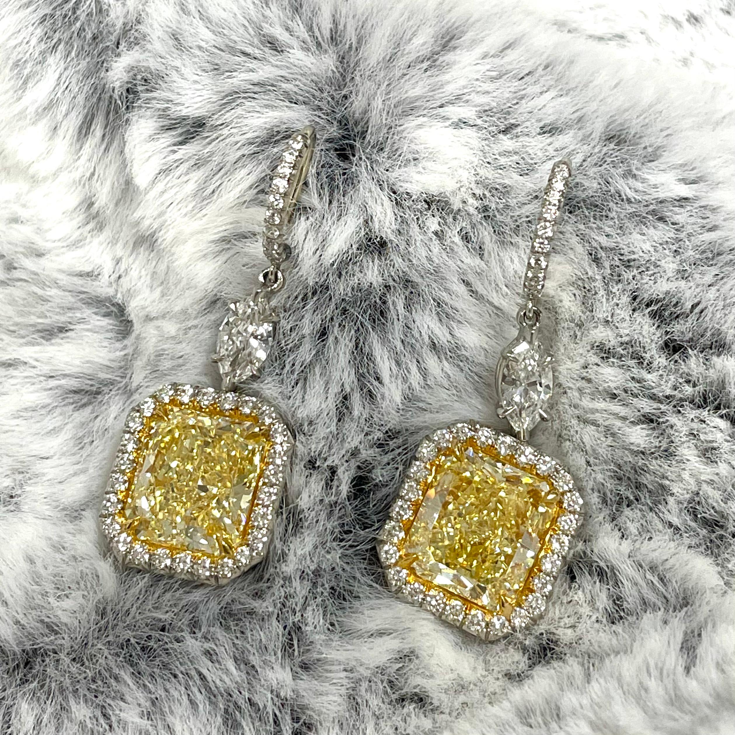 Radiant Cut Beauvince Exuberance Earrings 8.47 Carat Radiant Fancy Yellow If GIA Diamonds For Sale