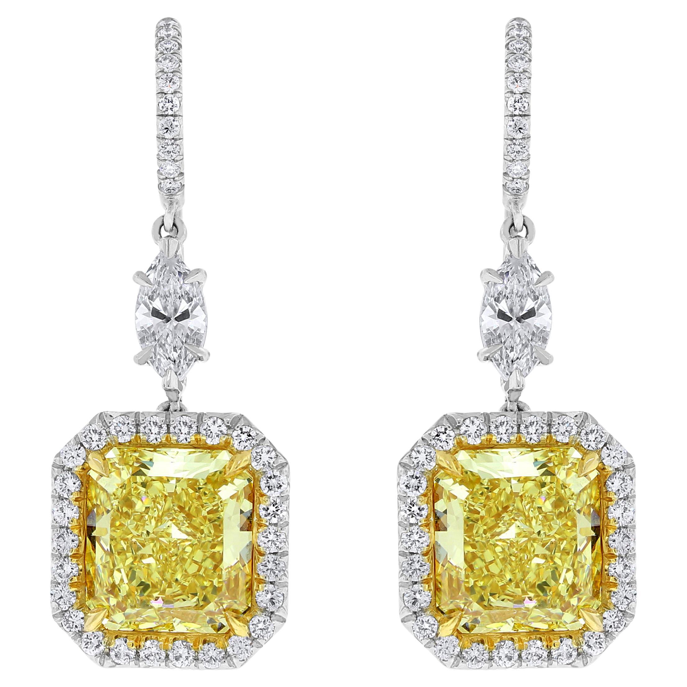 Beauvince Exuberance Earrings 8.47 Carat Radiant Fancy Yellow If GIA Diamonds For Sale