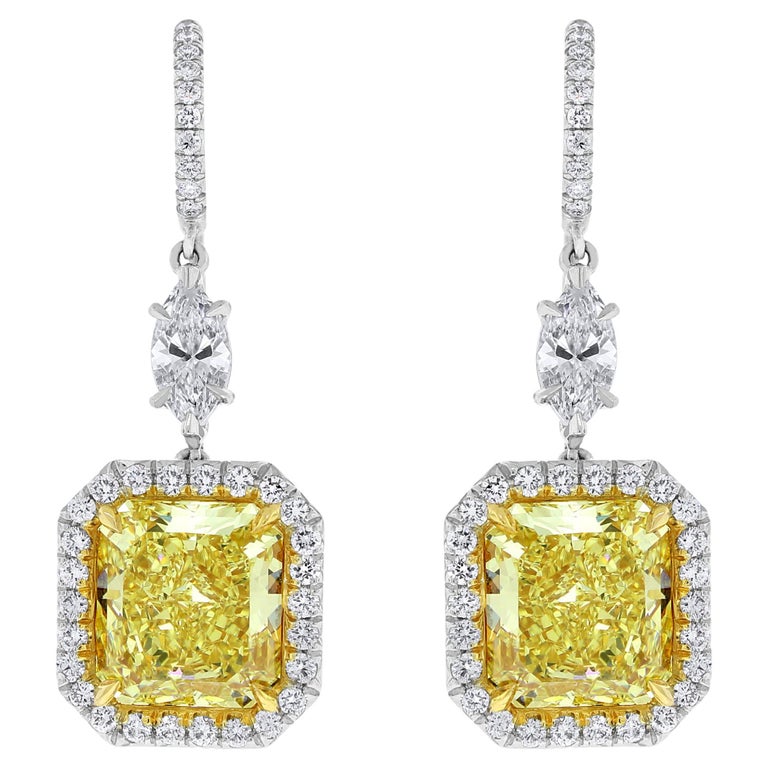 Beauvince Exuberance Earrings 8.47 Carat Radiant Fancy Yellow If GIA Diamonds For Sale