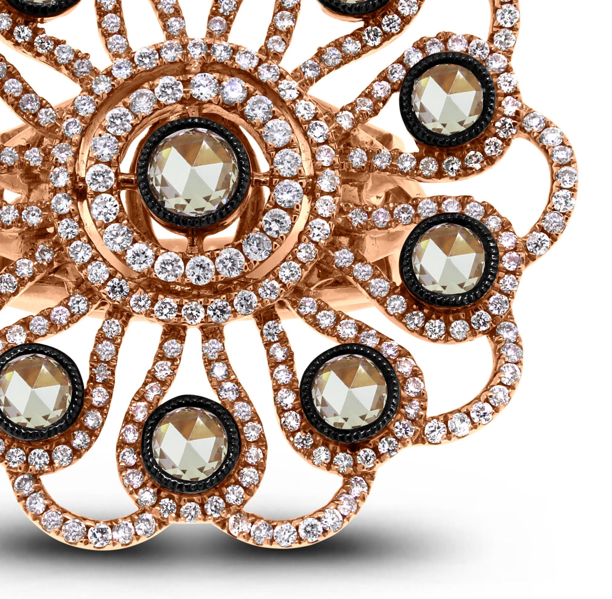Taglio misto Anello con diamanti Beauvince Flora (2,11 carati di diamanti) in oro rosa in vendita