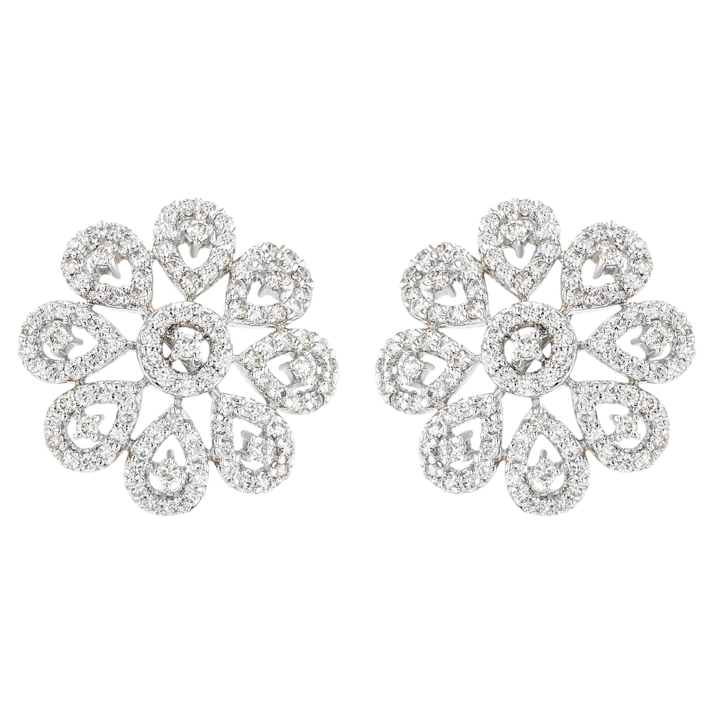 Beauvince Floral Diamond Earrings (1.51 ct Diamonds) in White Gold