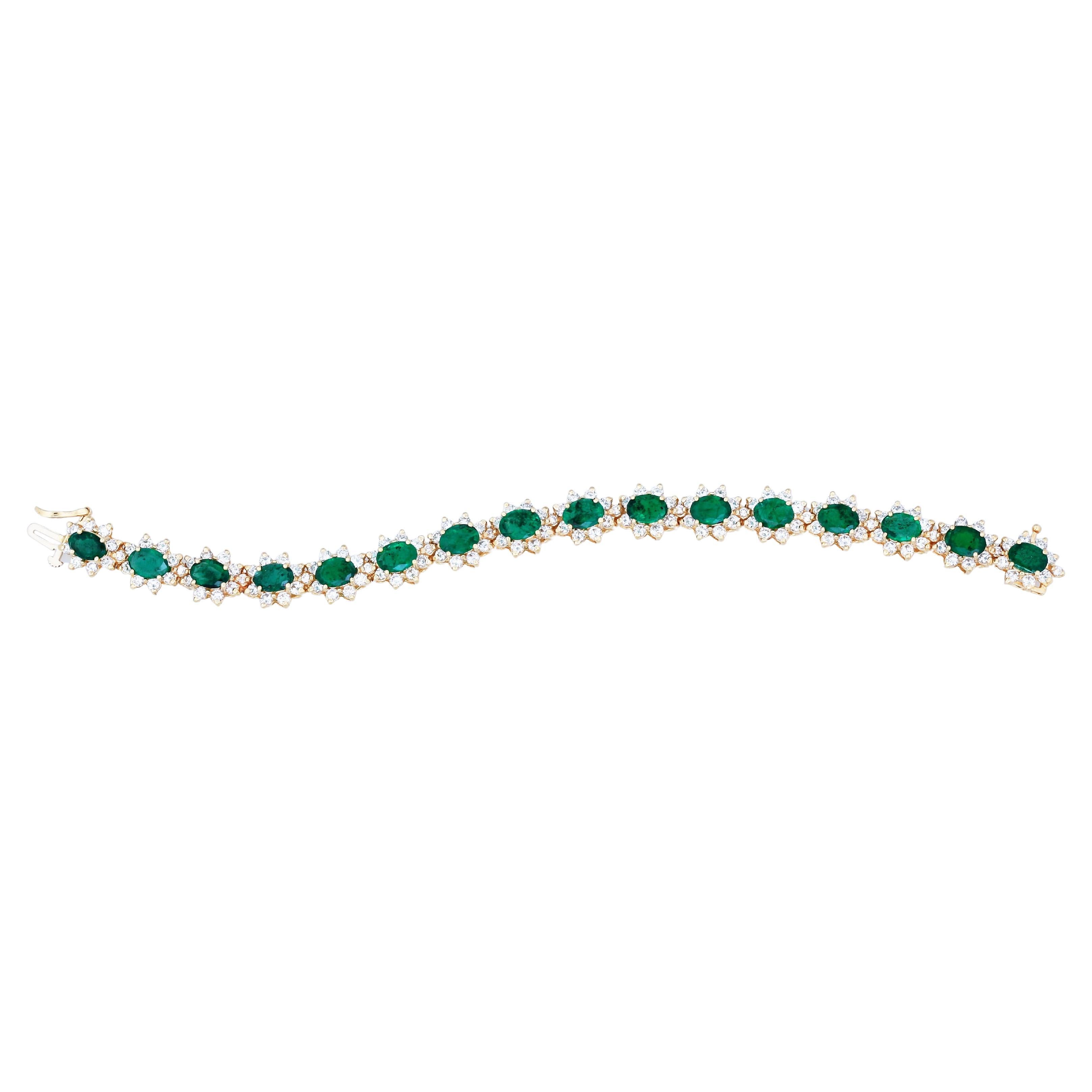 Beauvince Florence Bracelet '11.66ct Diamonds & Emeralds' in Yellow Gold For Sale