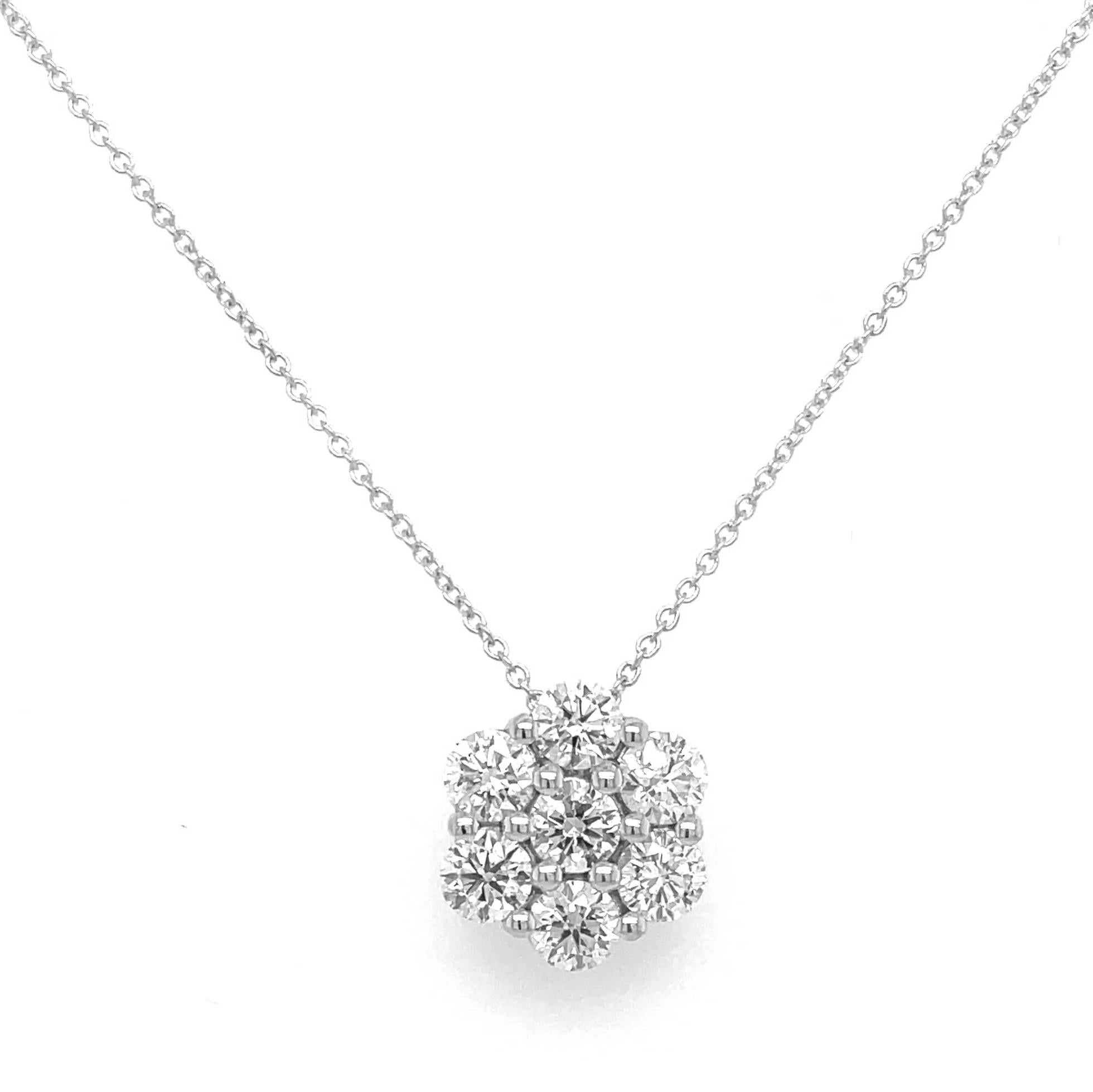 Beauvince Flower Cluster Diamond Pendant 0.60 Ct Diamonds in White Gold In New Condition For Sale In New York, NY