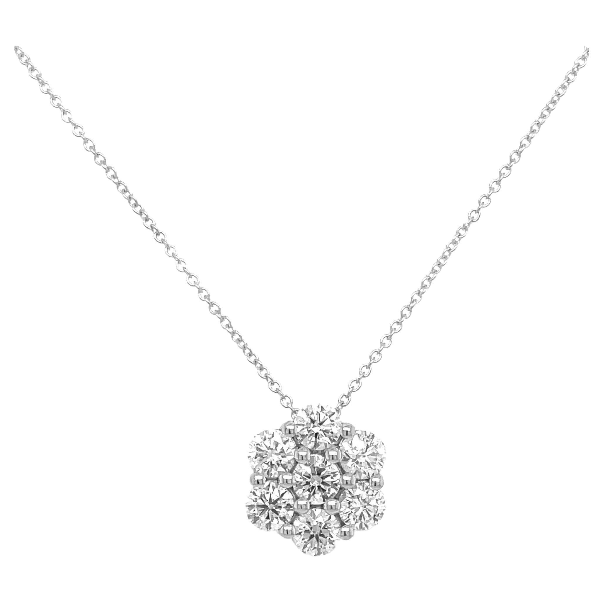 Beauvince Flower Cluster Diamond Pendant 0.60 Ct Diamonds in White Gold For Sale