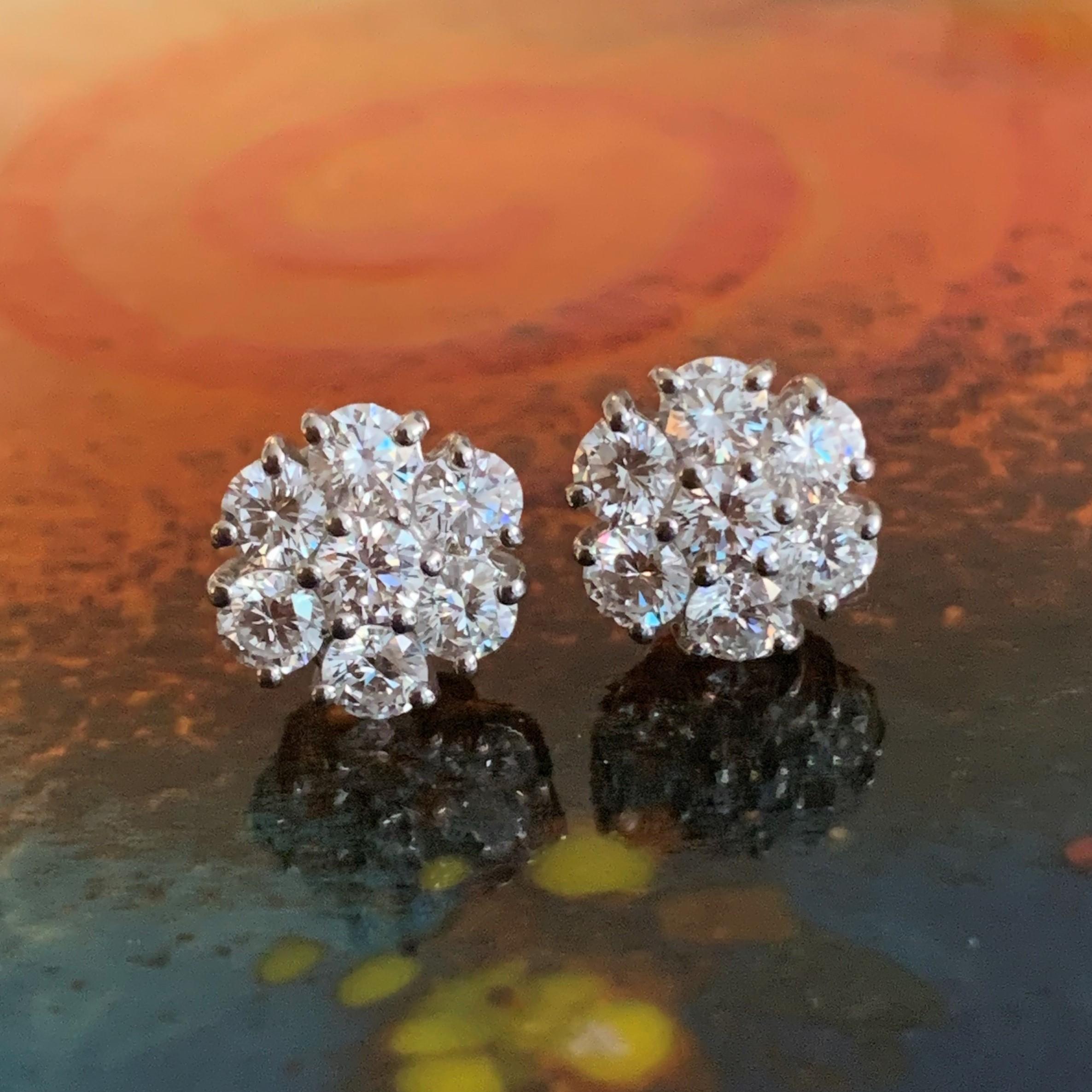 Contemporary Beauvince Flower Cluster Diamond Studs in White Gold