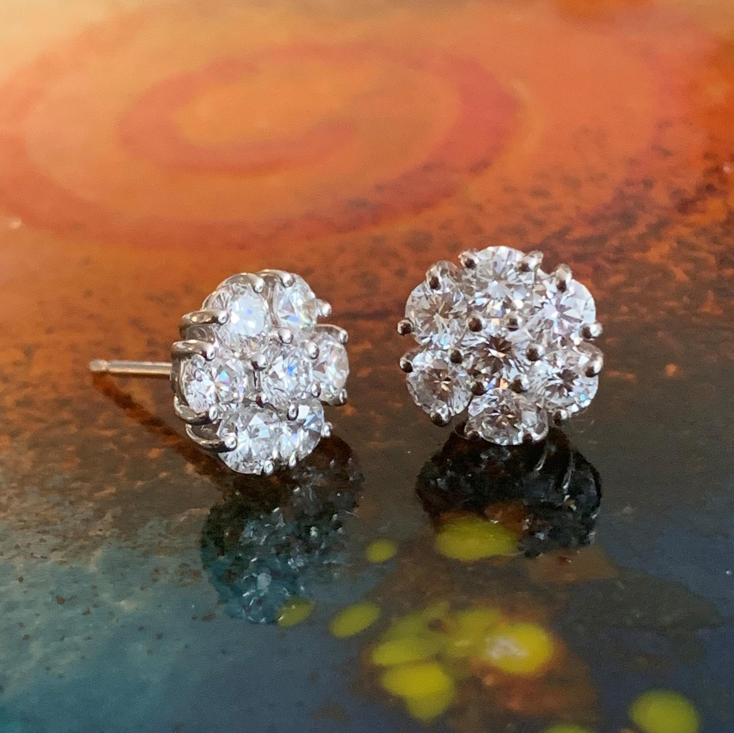 Round Cut Beauvince Flower Cluster Diamond Studs in White Gold