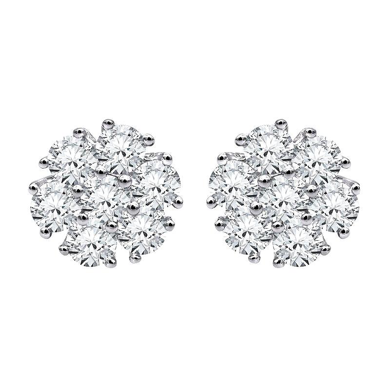 Beauvince Flower Cluster Diamond Studs in White Gold