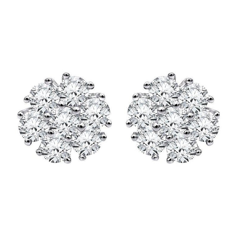 Beauvince Flower Cluster Diamond Studs in White Gold at 1stDibs