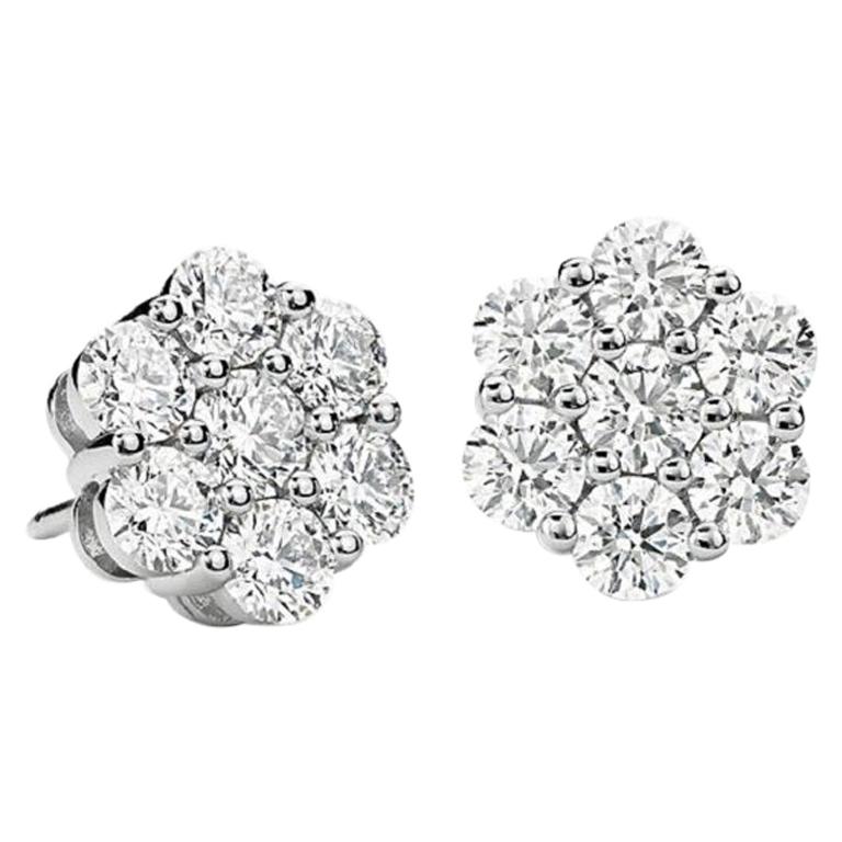 Beauvince Clous d'oreilles en or blanc 18 carats avec grappe de fleurs et diamants de 1,27 carat