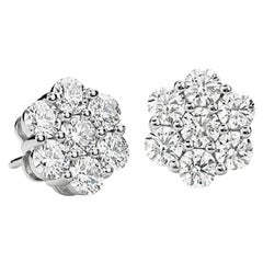 Beauvince Flower Cluster Studs 1.41 Carat Diamonds in White Gold