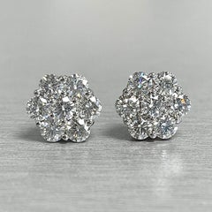 Beauvince Flower Cluster Studs 1.47 Carat Diamonds in White Gold