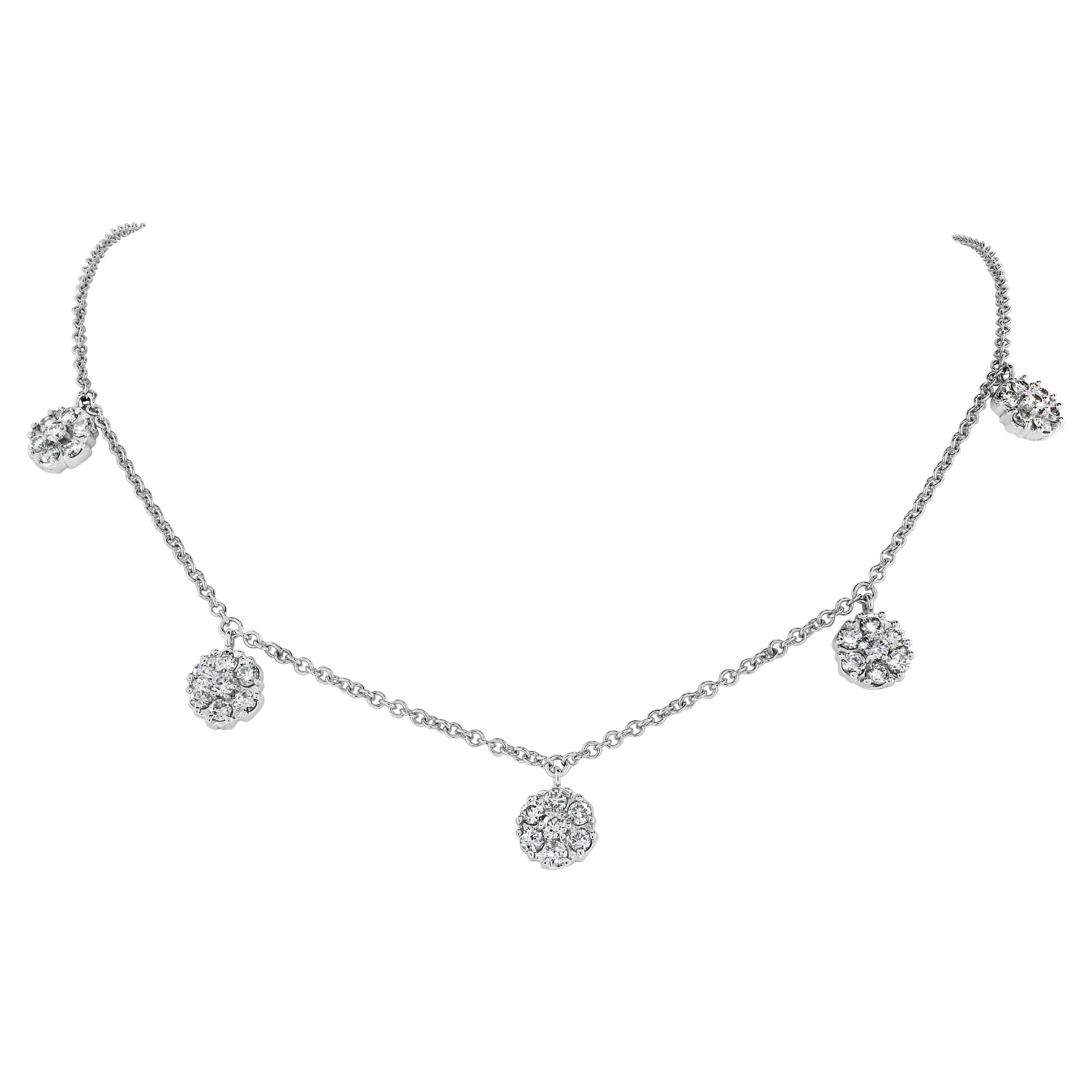 Beauvince Flower Diamond Pendant Necklace '2.00 Ct Diamonds' in White Gold For Sale