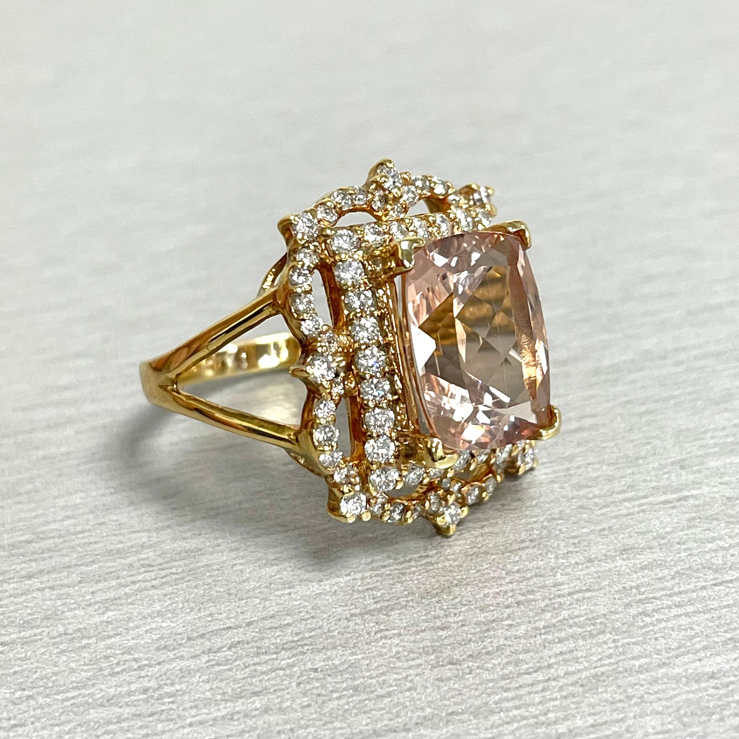 Beauvince Frame Morganite & Diamond Ring '5.35 Ct Morganite', in Yellow Gold In New Condition For Sale In New York, NY