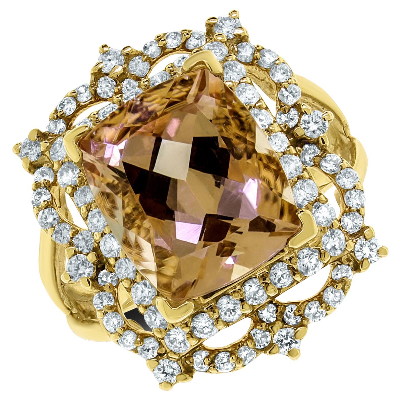 Beauvince Frame Morganite & Diamond Ring '5.35 Ct Morganite', in Yellow Gold