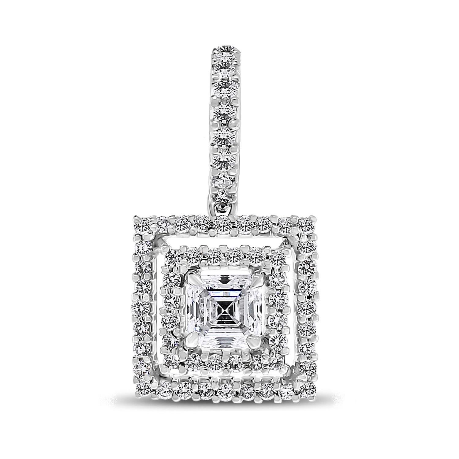 Asscher Cut Beauvince Gatsby Diamond Earrings & Pendant Set in White Gold For Sale