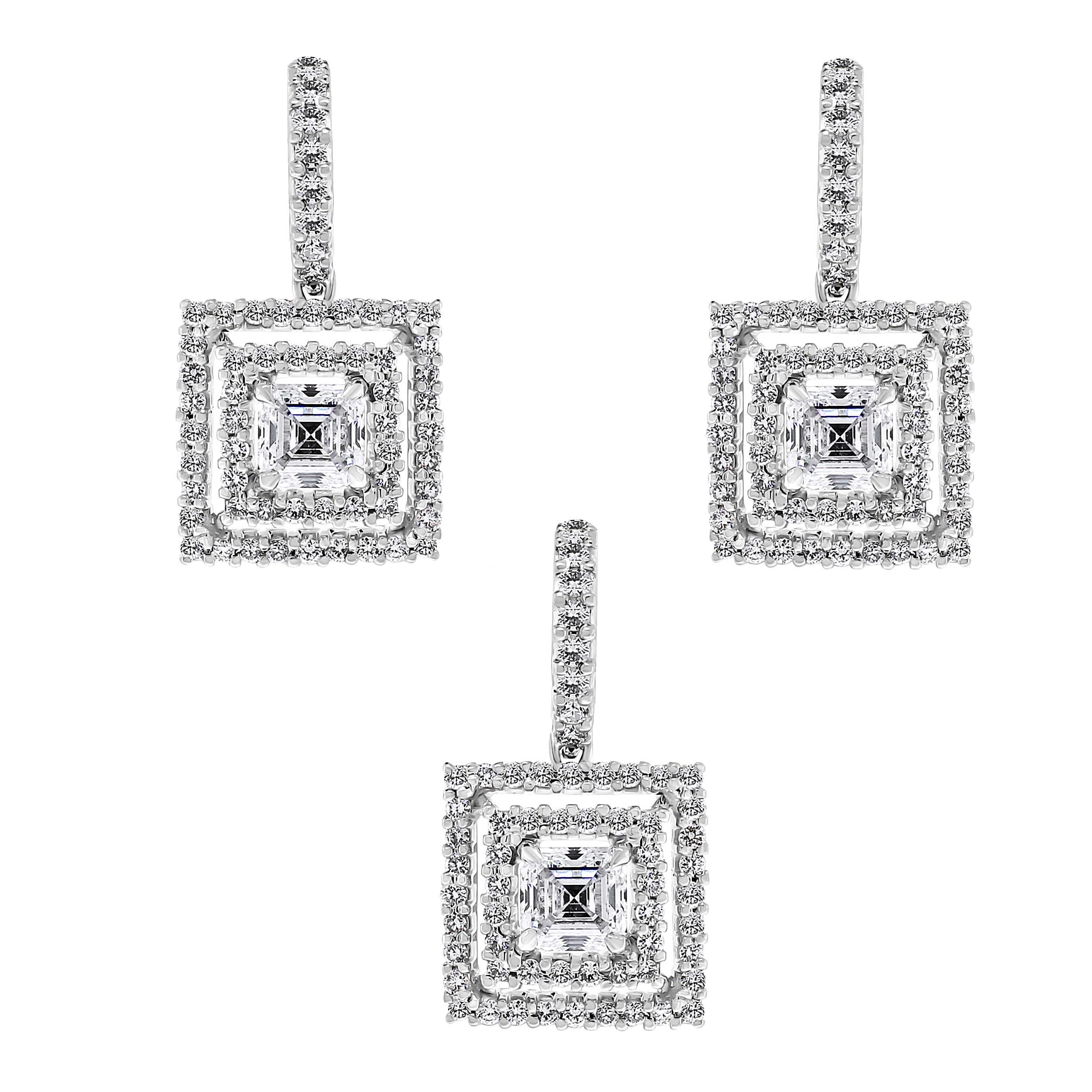 Beauvince Gatsby Diamond Earrings & Pendant Set in White Gold For Sale