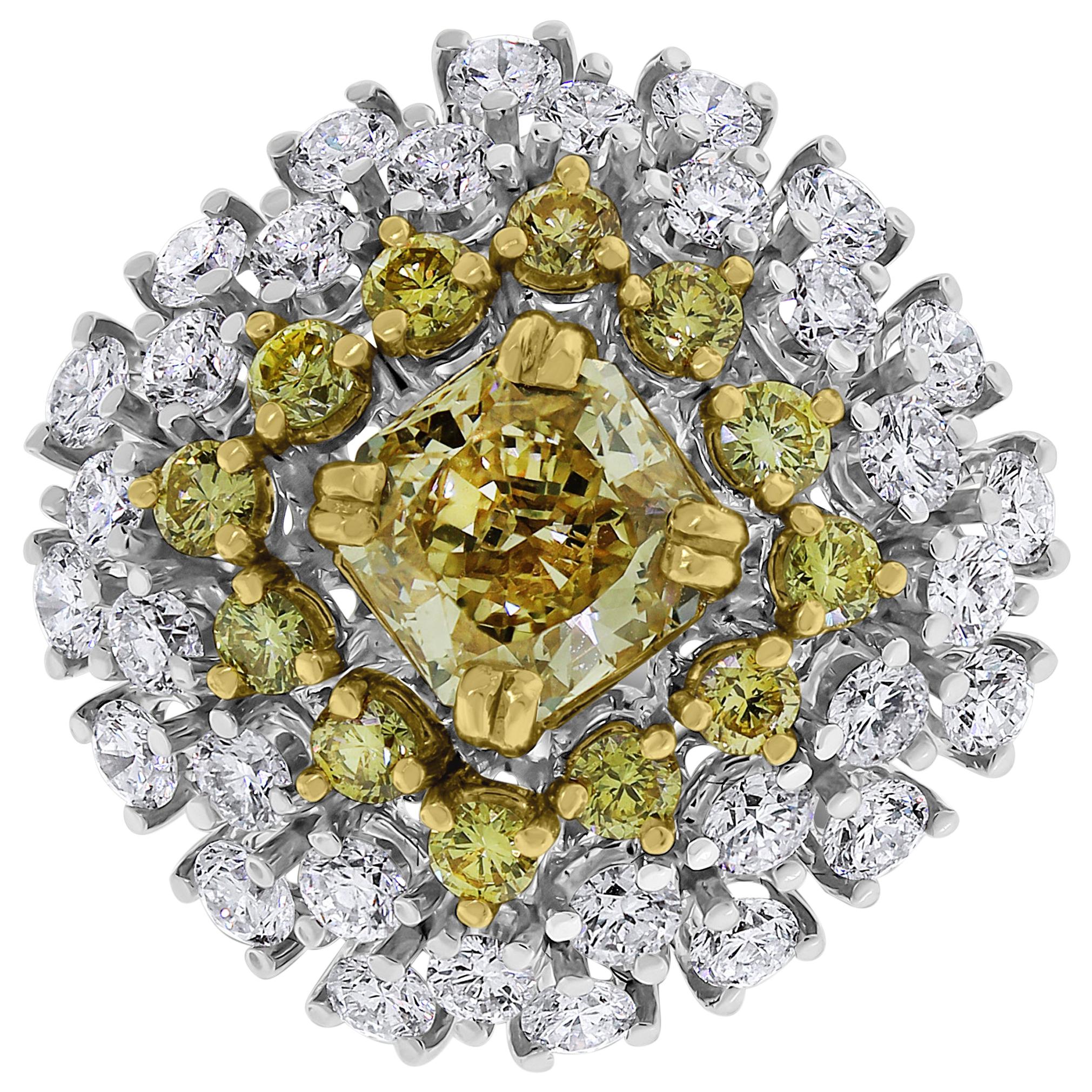 Beauvince Genelia Yellow Diamond Solitaire Cocktail Ring in Gold For Sale