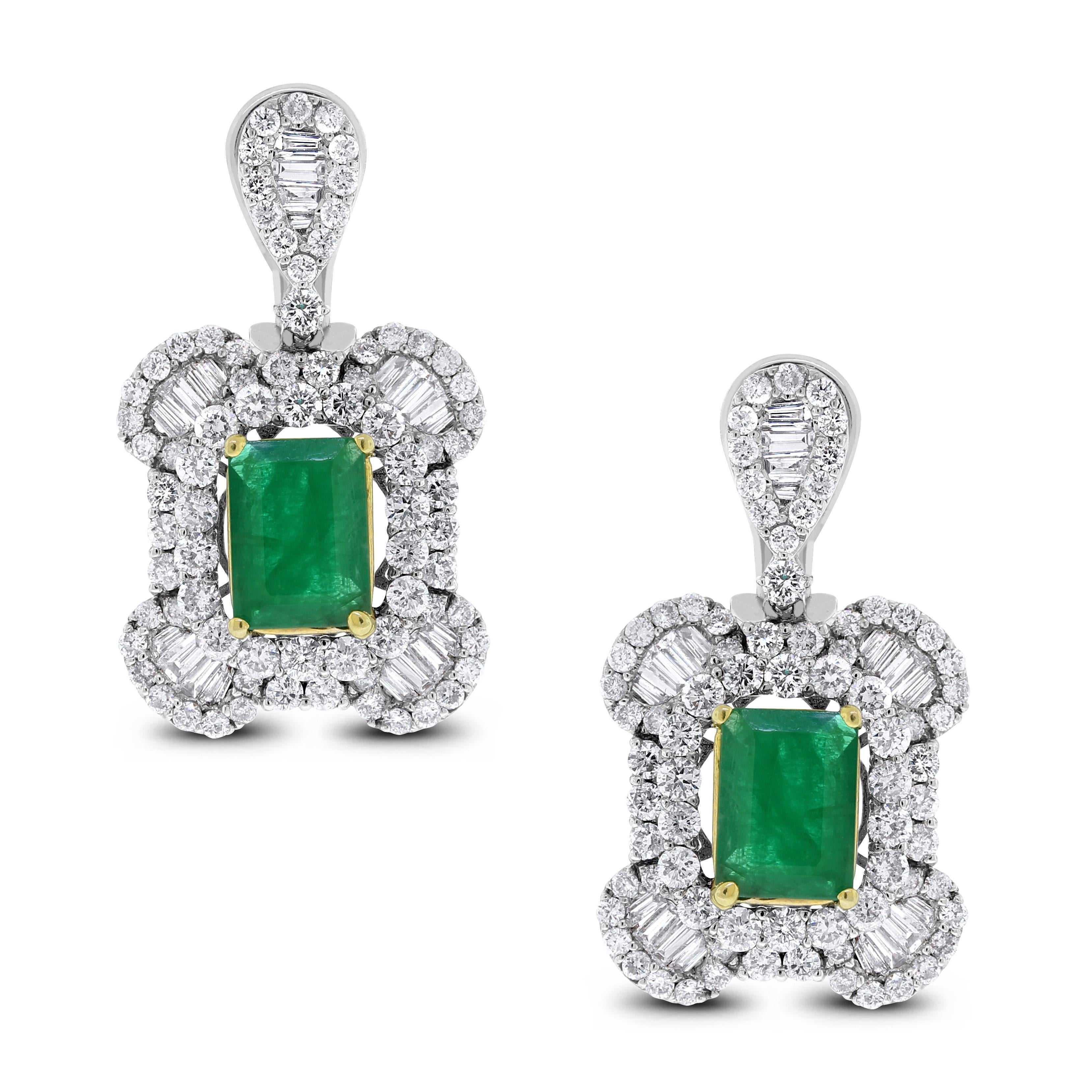 Contemporary Beauvince Georgia Earrings (5.62 ct Emeralds & Diamonds) in White Gold For Sale