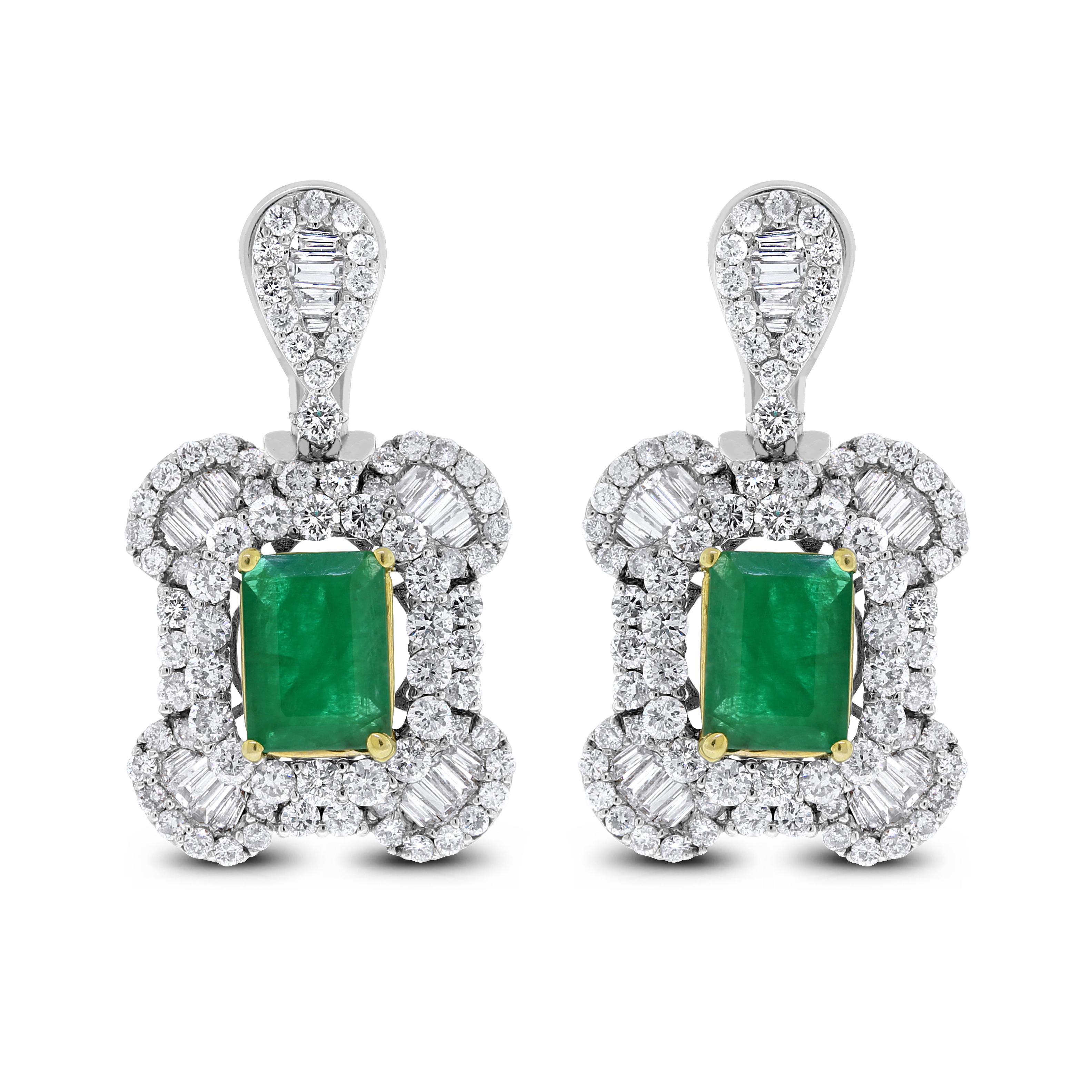 Mixed Cut Beauvince Georgia Earrings (5.62 ct Emeralds & Diamonds) in White Gold For Sale