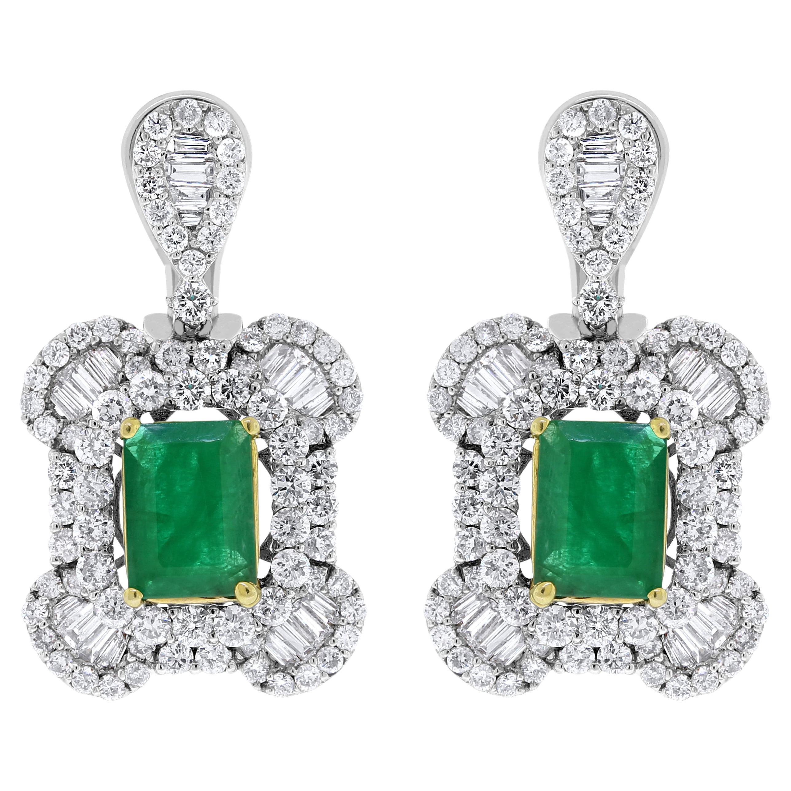 Beauvince Georgia Earrings (5.62 ct Emeralds & Diamonds) in White Gold