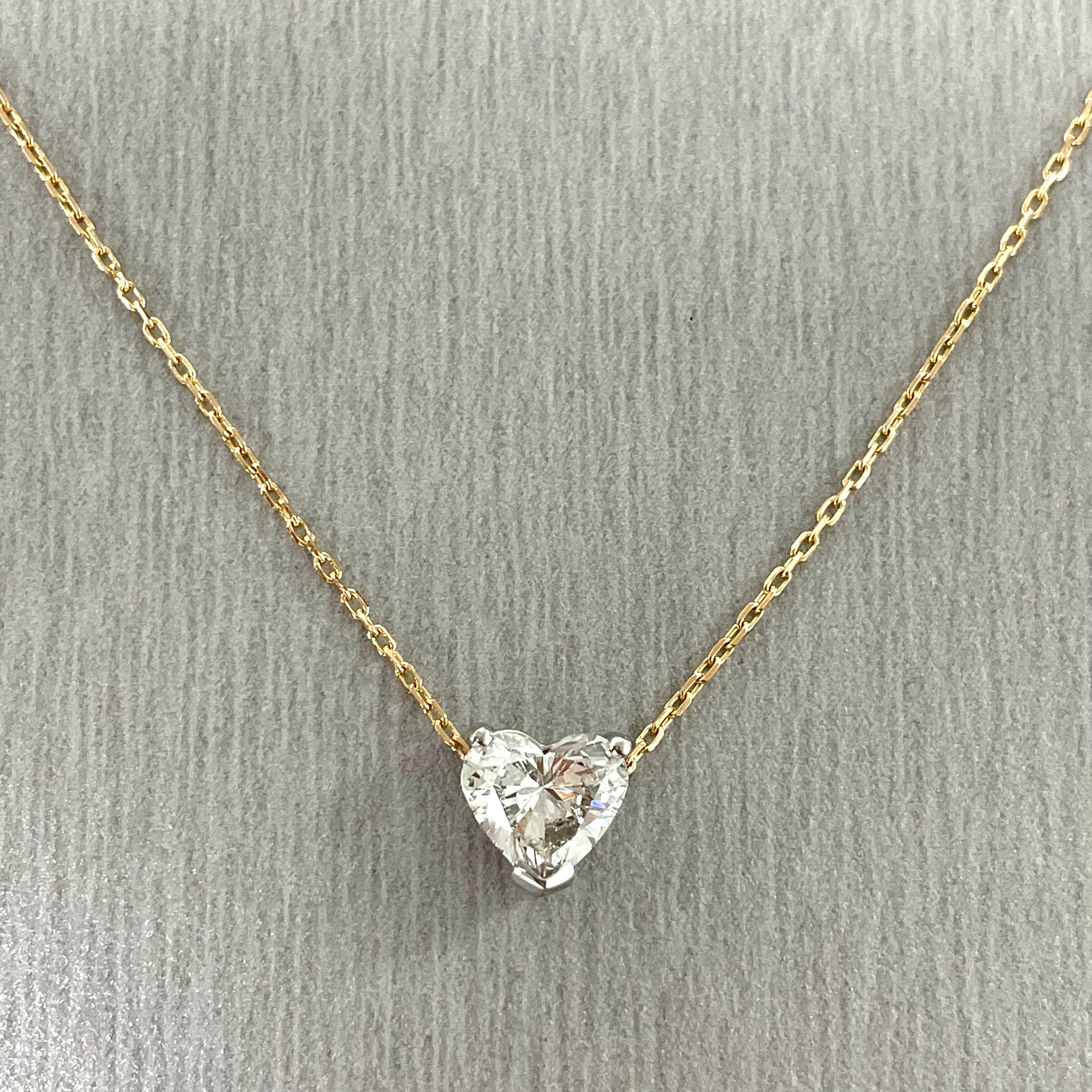 Beauvince GIA Certified 1.01 Ct Heart Shape GSI1 Diamond Pendant in Rose Gold In New Condition For Sale In New York, NY