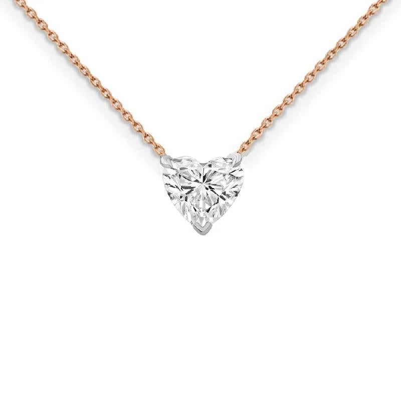Beauvince GIA Certified 1.01 Ct Heart Shape GSI1 Diamond Pendant in Rose Gold For Sale 2