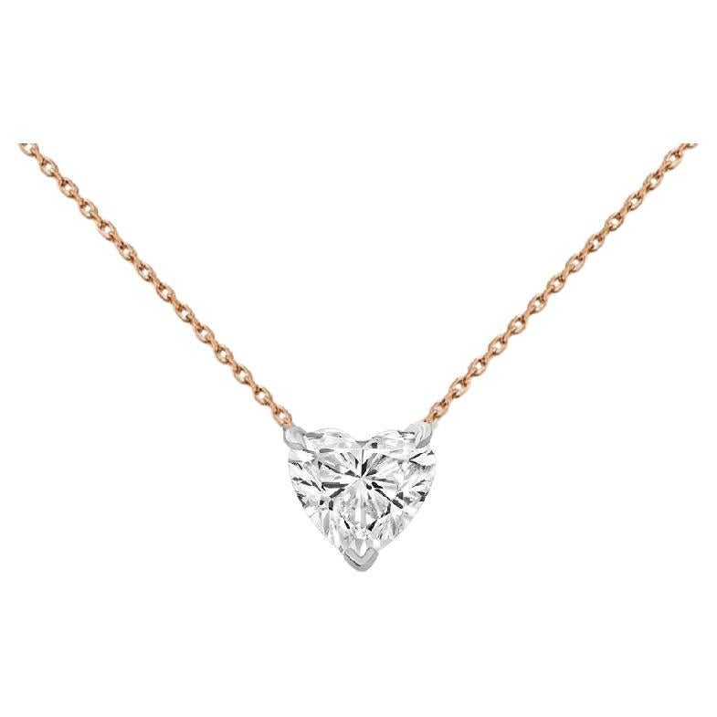 Beauvince GIA Certified 1.01 Ct Heart Shape GSI1 Diamond Pendant in Rose Gold For Sale