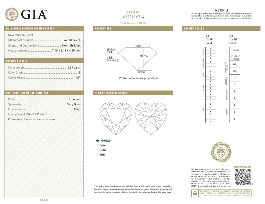 Beauvince GIA Certified 1.61 Ct Heart Shape EVS1 Diamond Custom Pendant or Ring In New Condition For Sale In New York, NY