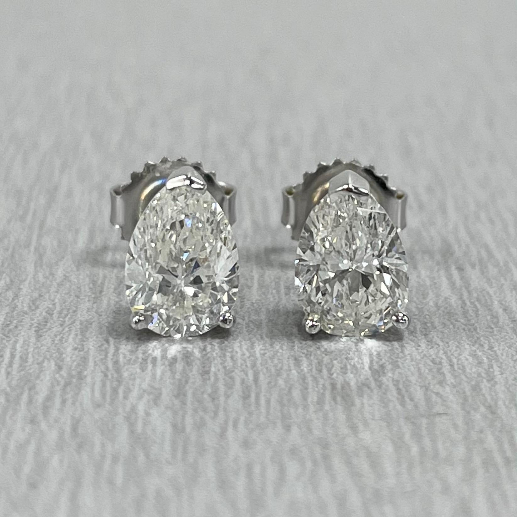 Contemporary Beauvince GIA G-H SI2 Certified 2.40 Carat Pear Shape Solitaire Diamond Studs
