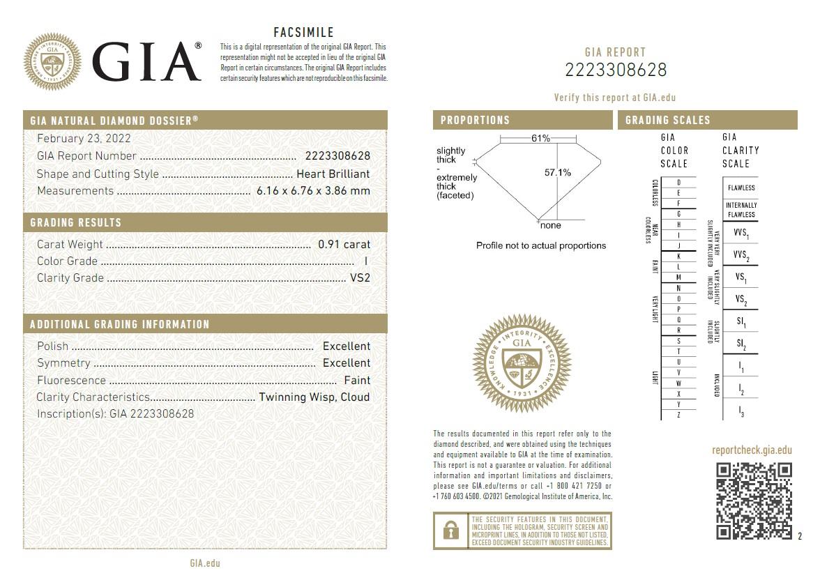 Beauvince Diamantes en forma de corazón de 1,81 ct, certificados GIA I VS2, en oro blanco en Nuevo Estado en New York, NY