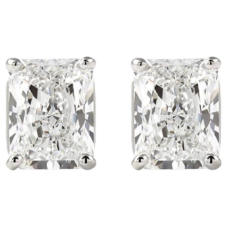 Beauvince GIA JVS Certified 4.02 Ct Radiant Cut Diamond Studs in 18K White Gold