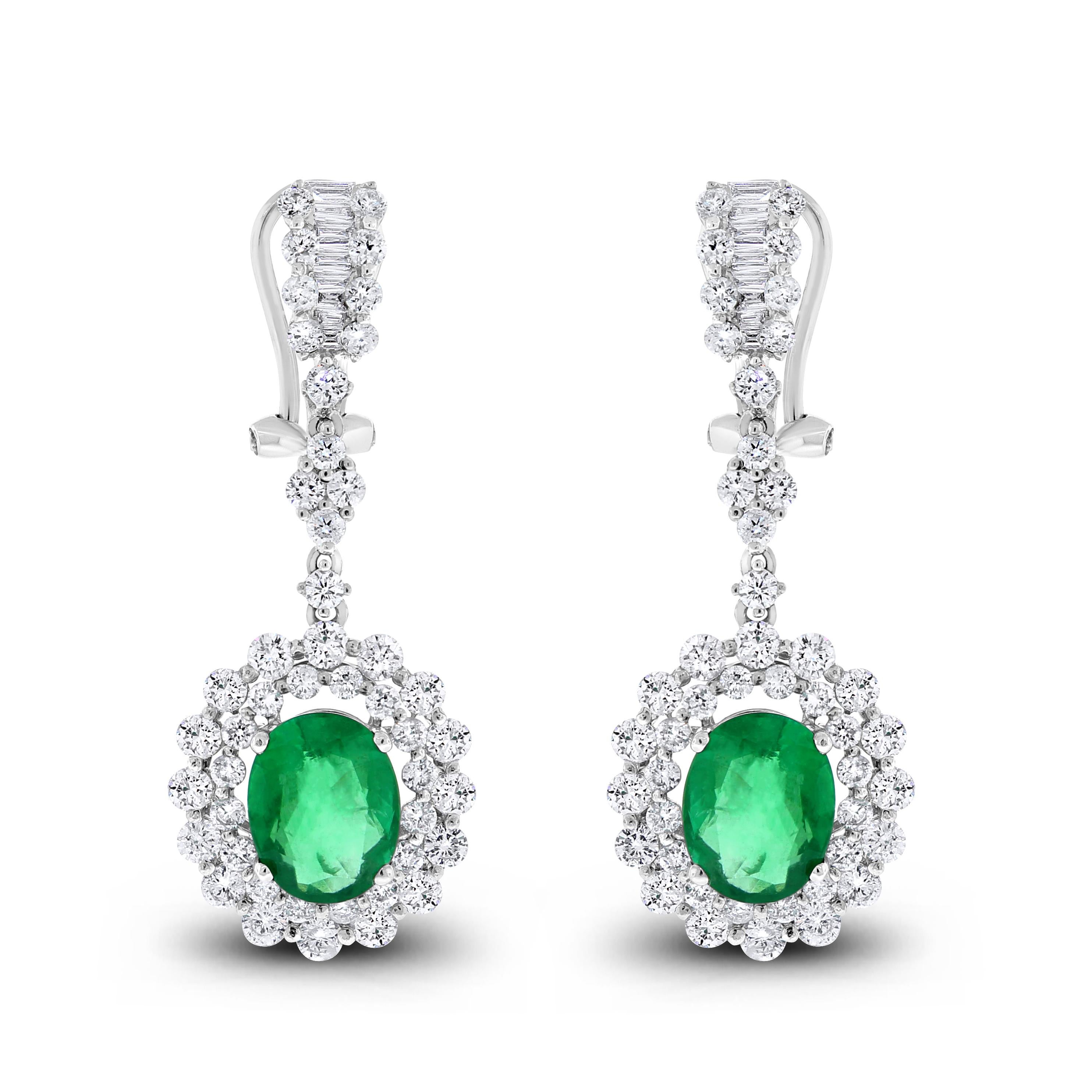 Mixed Cut Beauvince Gina Earrings (6.45 ct Emeralds & Diamonds) in White For Sale