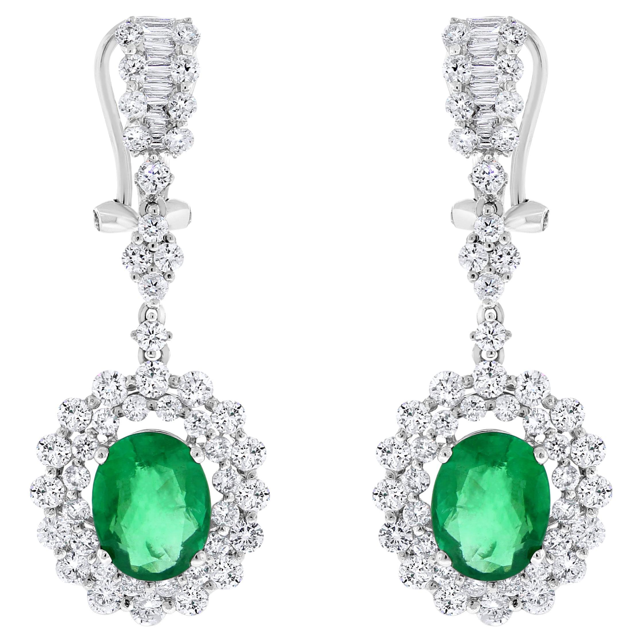 Beauvince Gina Earrings (6.45 ct Emeralds & Diamonds) in White