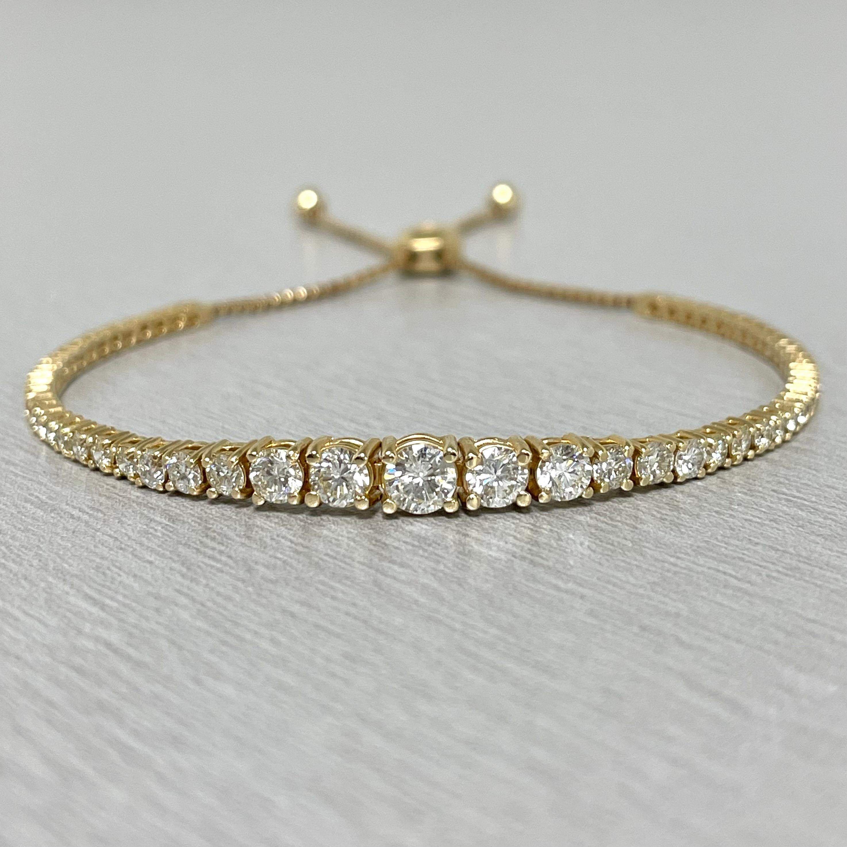 Beauvince Graduated Bolo Diamond Tennis Bracelet '2.78 Ct Diamonds' Yellow Gold In New Condition For Sale In New York, NY