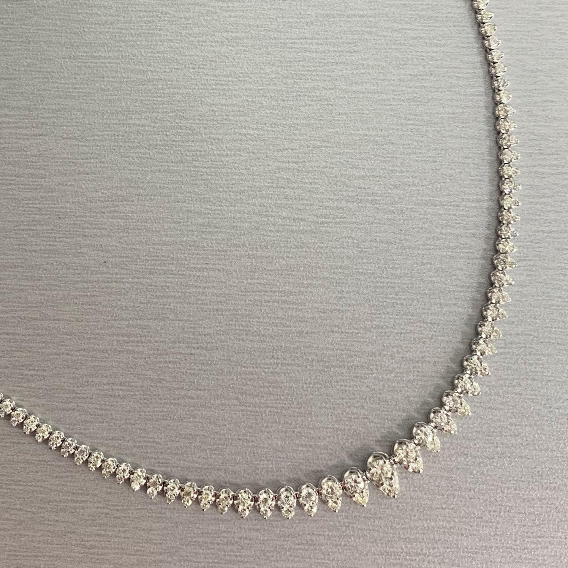 Round Cut Beauvince Graduated Diamonds Pears Tennis Necklace in White Gold