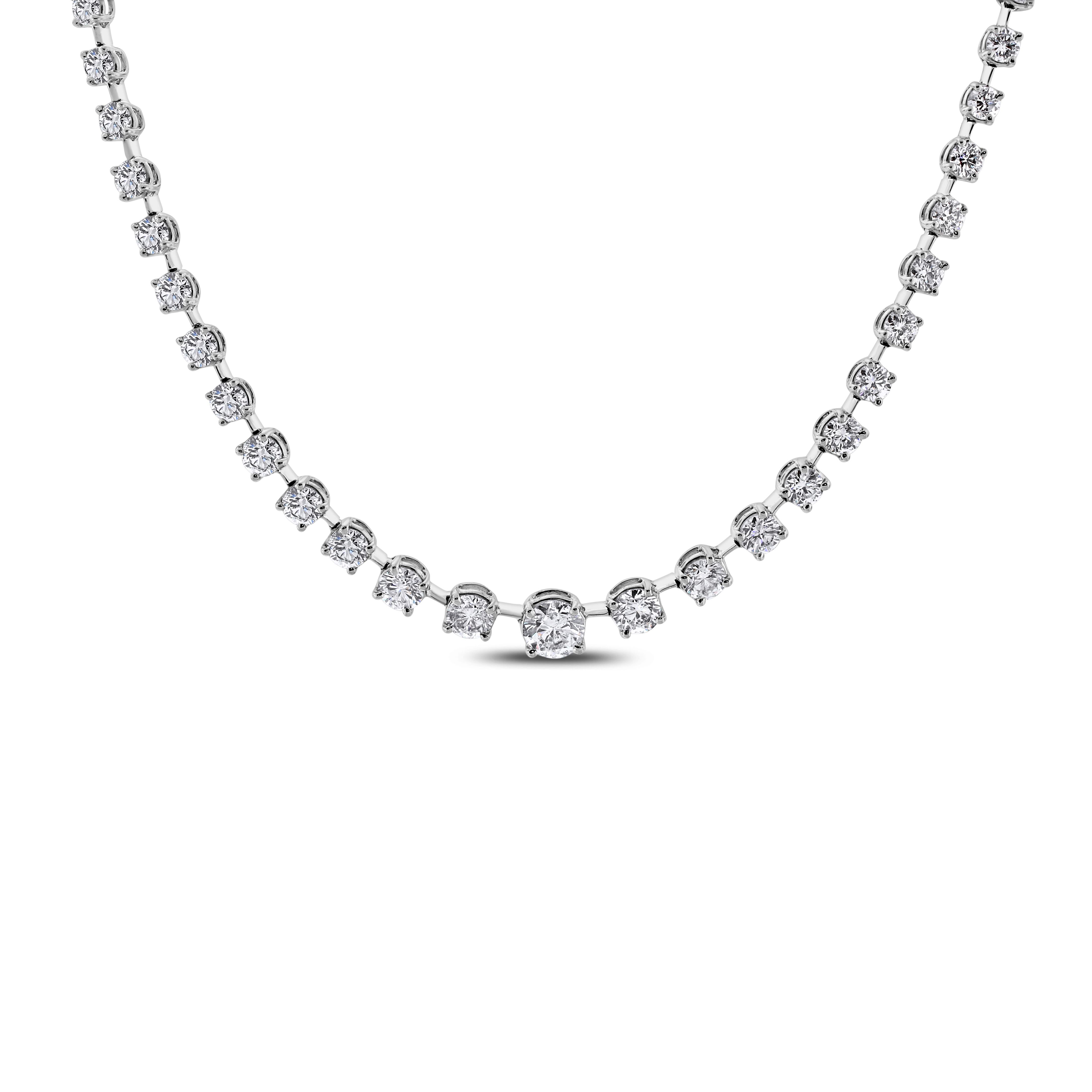 Contemporary Beauvince Graduated Riviera Tennis Diamond Necklace in Platinum For Sale