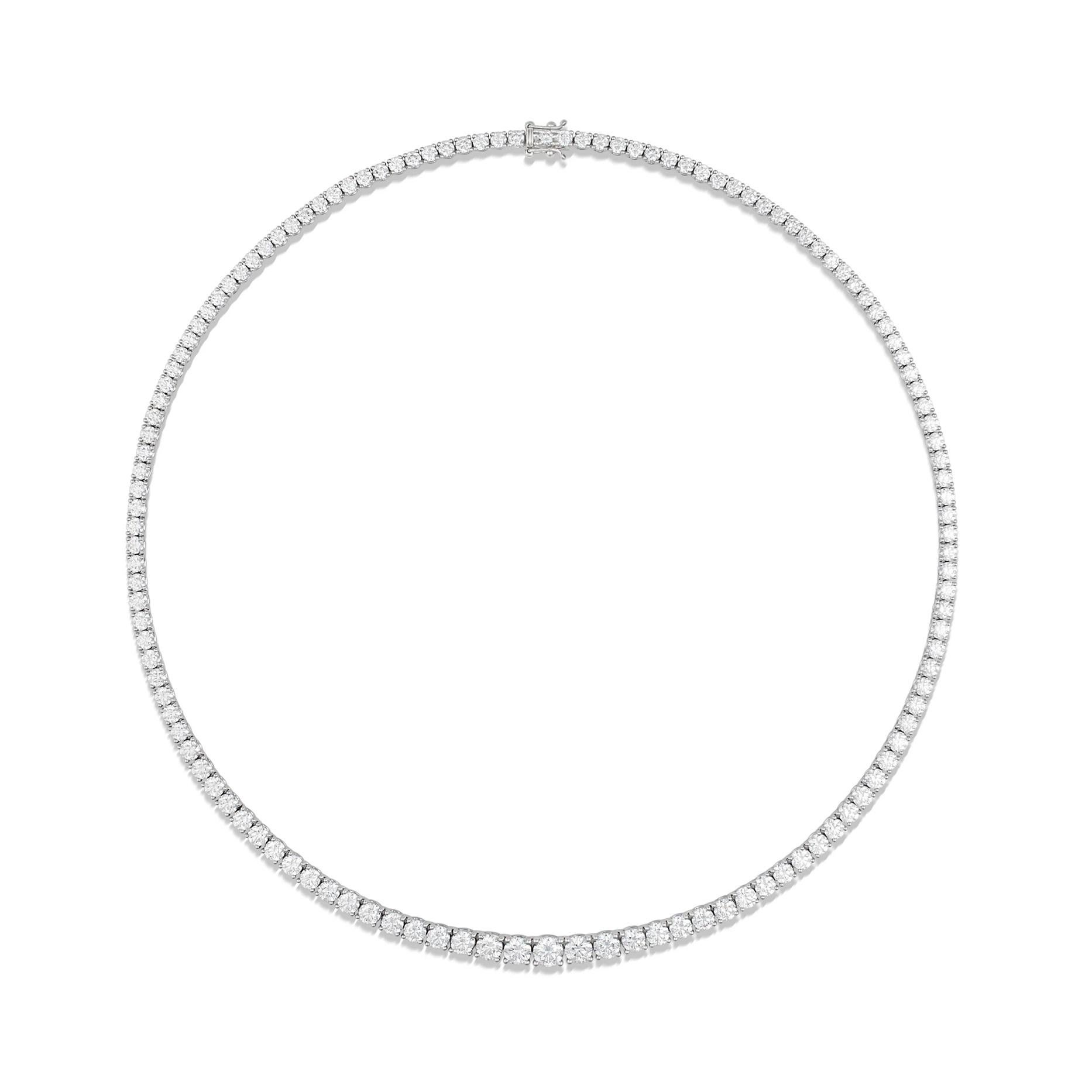 Contemporary Beauvince Graduated Tennis Riviera Necklace (12 ct Diamonds) in 18K White Gold For Sale