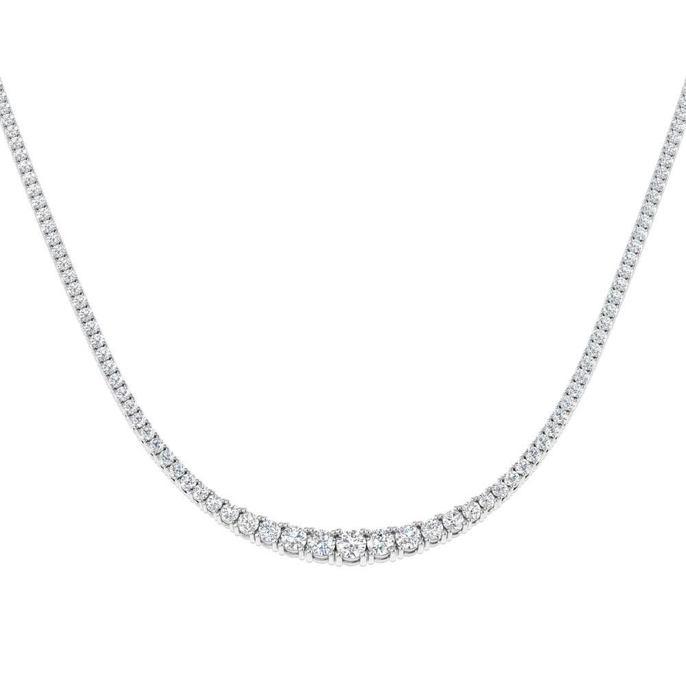 Round Cut Beauvince Graduated Tennis Riviera Necklace (12 ct Diamonds) in 18K White Gold For Sale