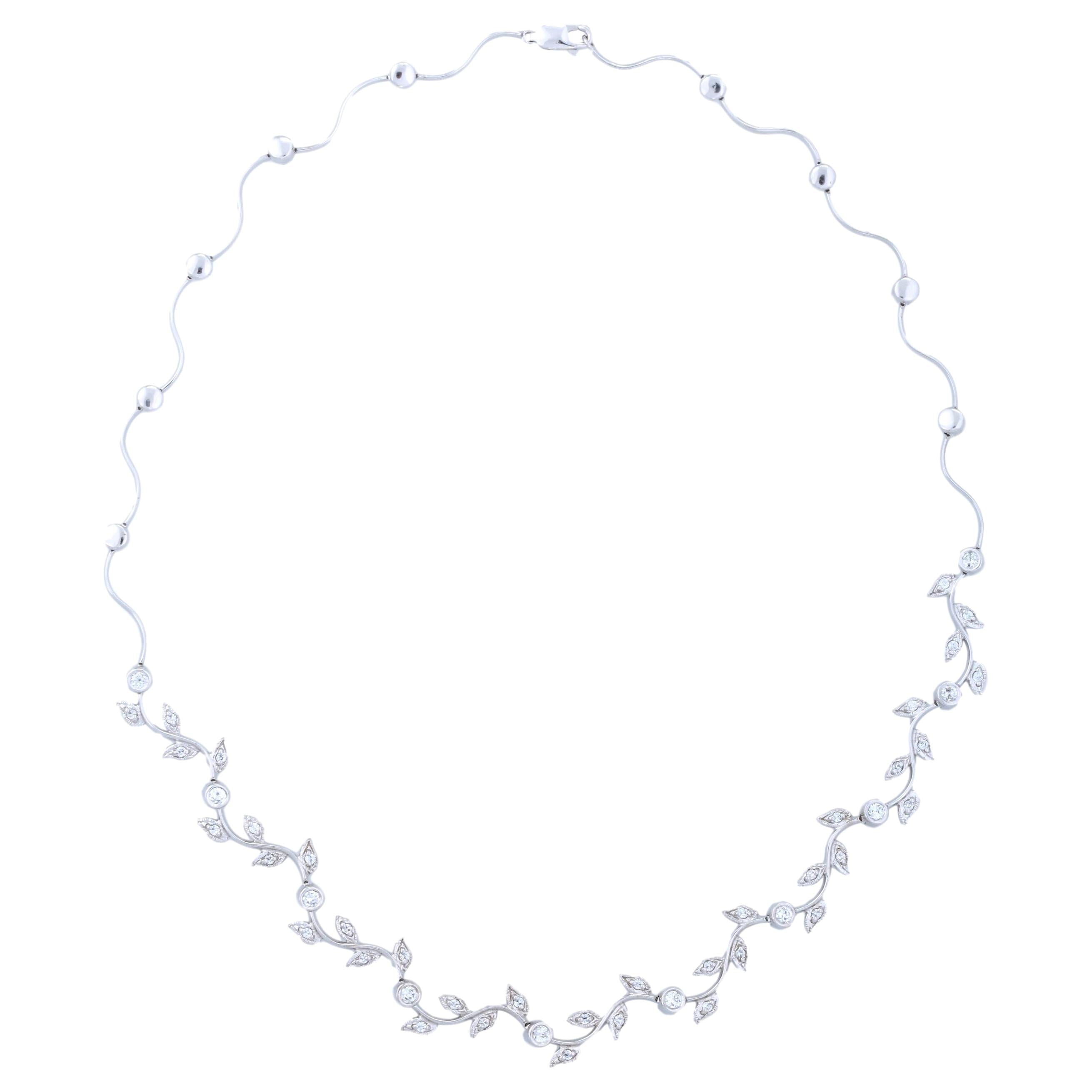 Beauvince Grape Vine Diamond Necklace in White Gold